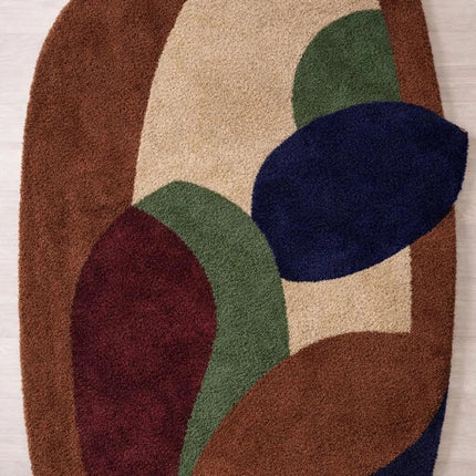 Designer Abstract Hand Tufted Multicolor Wool Rug, Contemporary Arch Shape Statement Carpet
