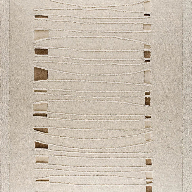 Hand Tufted Wool Area Rug: Modern Beige & Orange Design