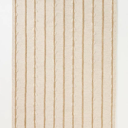 Hand Tufted Wool Rug Custom Size 8x10: Botanical Vine Stripe, Soft Beige