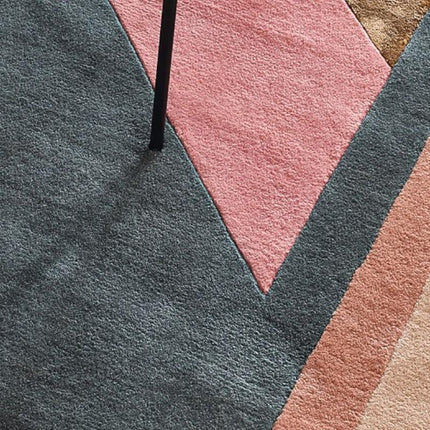 Hand Tufted Abstract Living Room Rug: Pink Purple Warm Color Geometric Design