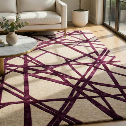 Hand Tufted Wool & Viscose Rug, Maroon Abstract Geometric Area Rug