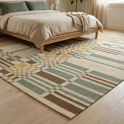 Scandinavian Wool Flatweave Rug, Modern Farmhouse Dhurrie for Living Room
