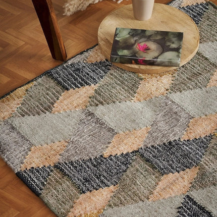 Handwoven Jute Wool Rug: Abstract Boho Decor, Customizable Size