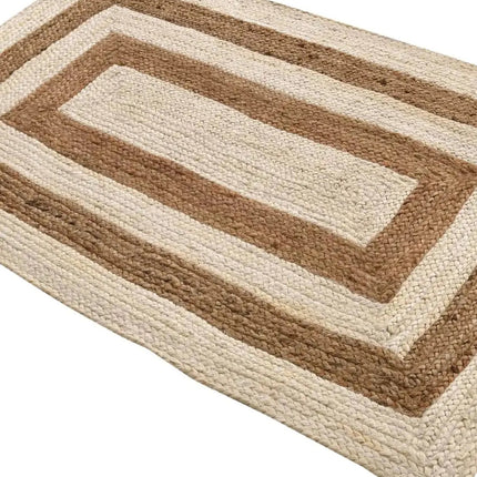 Handwoven Striped Jute Rug: Off-White Boho Area Rug