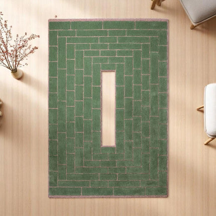 Hand-Tufted Wool Area Rug: Garden Tile Pattern, Geometric Design