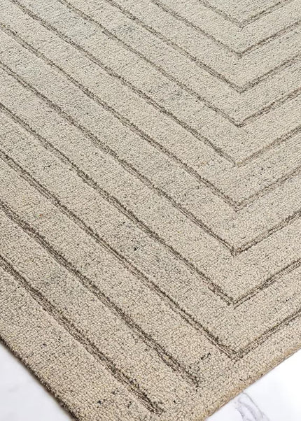 Hand Tufted Wool Rug: Geometric Maze Design, 8x10 Beige Area Rug
