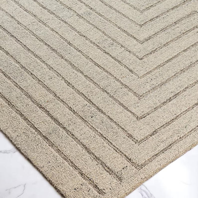 Hand Tufted Wool Rug: Geometric Maze Design, 8x10 Beige Area Rug