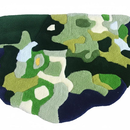Modern Moss Green Abstract Rug, Hand-Tufted Organic Shape Wool Carpet
