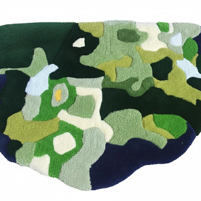 Modern Moss Green Abstract Rug, Hand-Tufted Organic Shape Wool Carpet