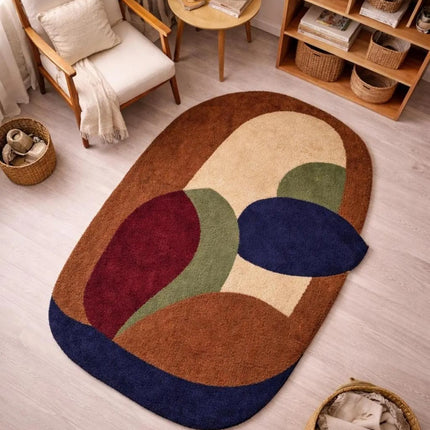 Designer Abstract Hand Tufted Multicolor Wool Rug, Contemporary Arch Shape Statement Carpet