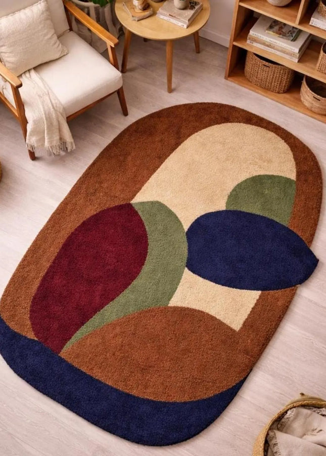 Designer Abstract Hand Tufted Multicolor Wool Rug, Contemporary Arch Shape Statement Carpet