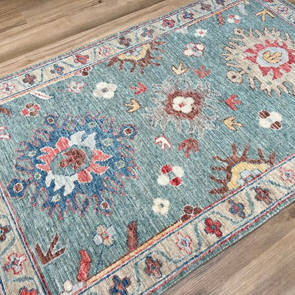 Turquoise Floral 8x10 Oushak Rug: A Handwoven Turkish Carpet