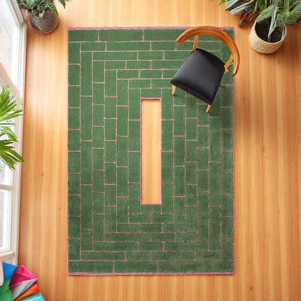 Hand-Tufted Wool Area Rug: Garden Tile Pattern, Geometric Design