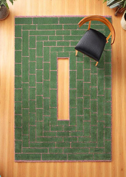 Hand-Tufted Wool Area Rug: Garden Tile Pattern, Geometric Design