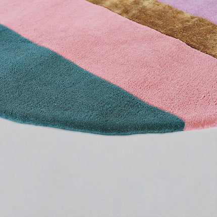 Hand Tufted Abstract Living Room Rug: Pink Purple Warm Color Geometric Design