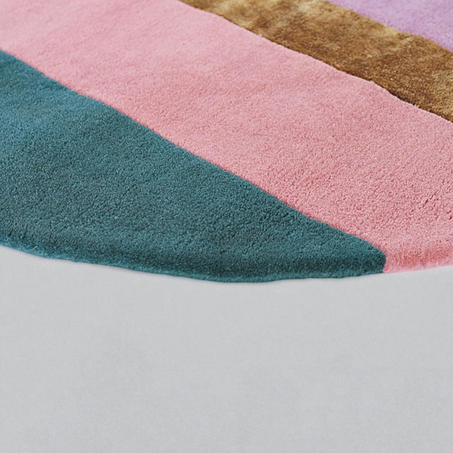 Hand Tufted Abstract Living Room Rug: Pink Purple Warm Color Geometric Design
