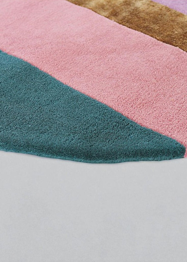 Hand Tufted Abstract Living Room Rug: Pink Purple Warm Color Geometric Design