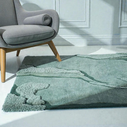 Textured Moss Green Hand Tufted Wool Rug, Modern Minimal Living Room Area Carpet
