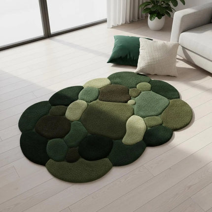 Hand Tufted Moss Wool Rug, Abstract Green Pebble Design