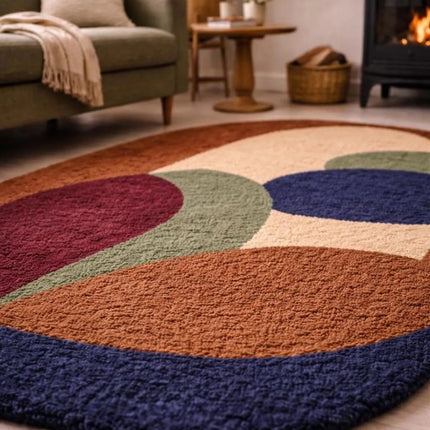 Designer Abstract Hand Tufted Multicolor Wool Rug, Contemporary Arch Shape Statement Carpet
