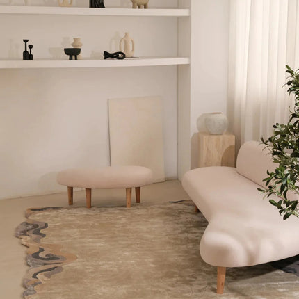 Hand Tufted Wool Rug: Modern Flowing Design, 8x10 Beige Area Rug