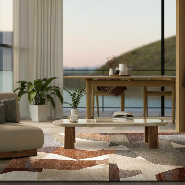 Hand Tufted Wool Rug: Abstract Rust & Earthy Tones, Modern Area Carpet