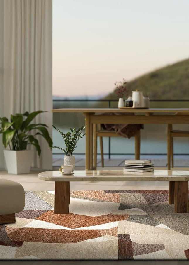 Hand Tufted Wool Rug: Abstract Rust & Earthy Tones, Modern Area Carpet