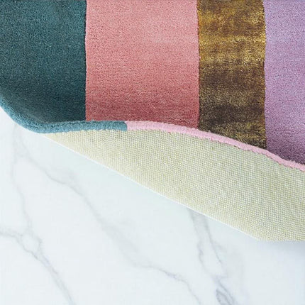 Hand Tufted Abstract Living Room Rug: Pink Purple Warm Color Geometric Design