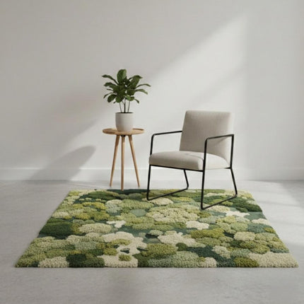 Forest Canopy Tufted Moss Rug, Handmade Green Textured Wool Area Carpet