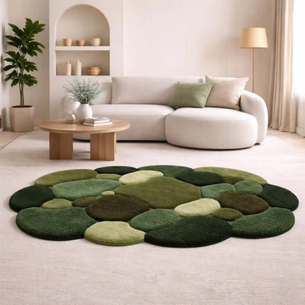 Hand Tufted Moss Wool Rug, Abstract Green Pebble Design