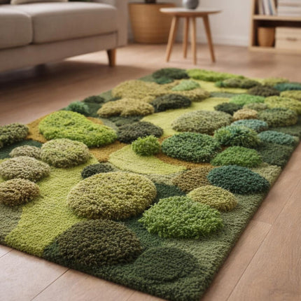 Organic Moss Garden Rug, Hand-Tufted 3D Textured Green Wool Carpet
