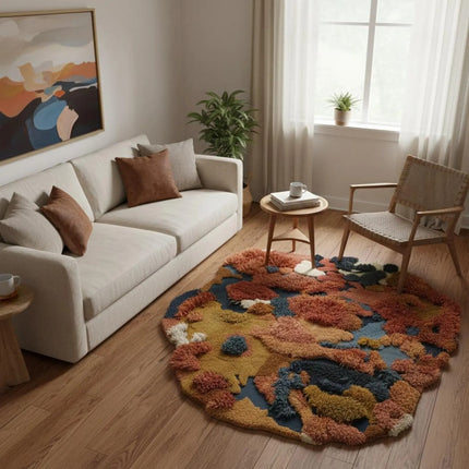 Hand Tufted Wool Art Rug, Multicolor Abstract Art, Modern Boho Decor