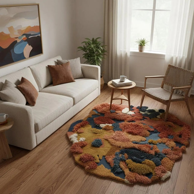 Hand Tufted Wool Art Rug, Multicolor Abstract Art, Modern Boho Decor