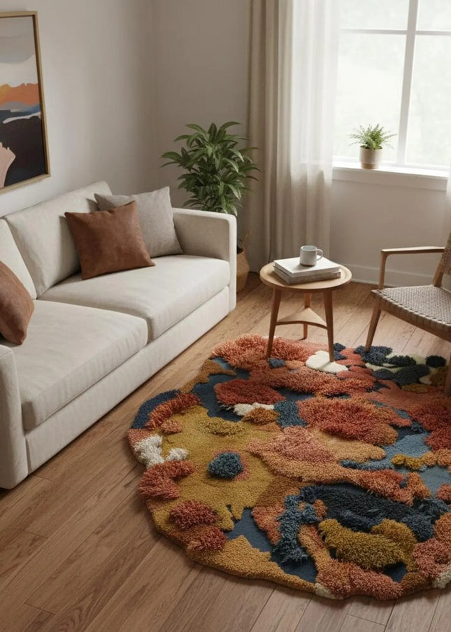 Hand Tufted Wool Art Rug, Multicolor Abstract Art, Modern Boho Decor
