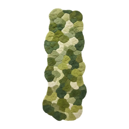 Moss Green Hand Tufted Runner Rug  Organic Pebble Design Wool Hallway Carpet