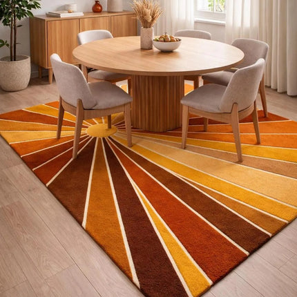 Mid Century Sunburst Area Rug, Hand Tufted Wool Abstract Retro Rug