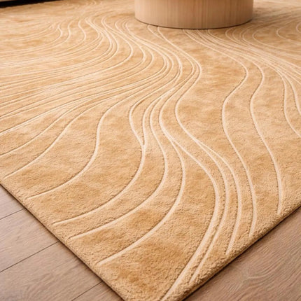 Modern Beige Wave Hand Tufted Wool Rug, Abstract Area Rug for Living Room & Bedroom
