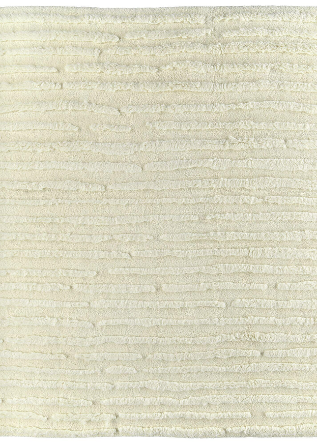 Shaggy Berber Wool Rug – Hand Knotted Off White Striped Carpet