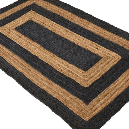 Handwoven Striped Jute Rug: Off-White Boho Area Rug