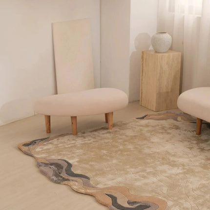 Hand Tufted Wool Rug: Modern Flowing Design, 8x10 Beige Area Rug