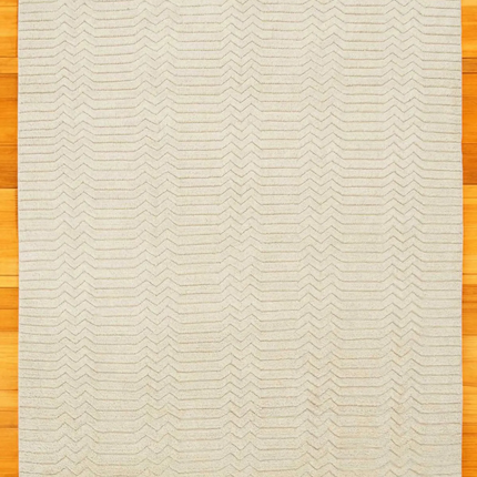 Hand Tufted Wool Rug: Beige Zigzag High-Low Pile, 8x10 Area Rug
