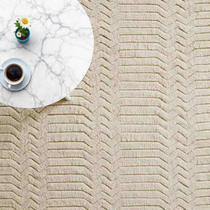 Hand Tufted Wool Rug: Beige Zigzag High-Low Pile, 8x10 Area Rug