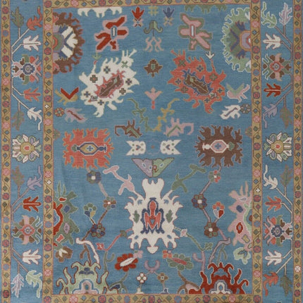 Hand-Knotted Oushak Wool Rug: Traditional Turkish Floral Carpet, 9x12