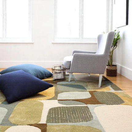 Handmade Tufted Wool Rug 8x10: Muted Green Abstract Design