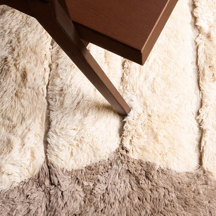 Handwoven Beige & Brown Wool Shag Rug - Modern Living Room Decor