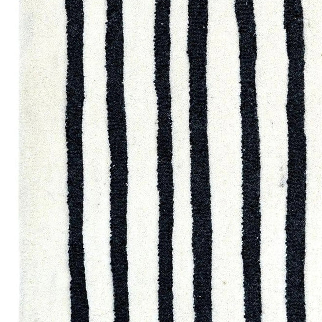 Hand Tufted Wool Rug: Monochrome Minimalist Stripe Area Rug