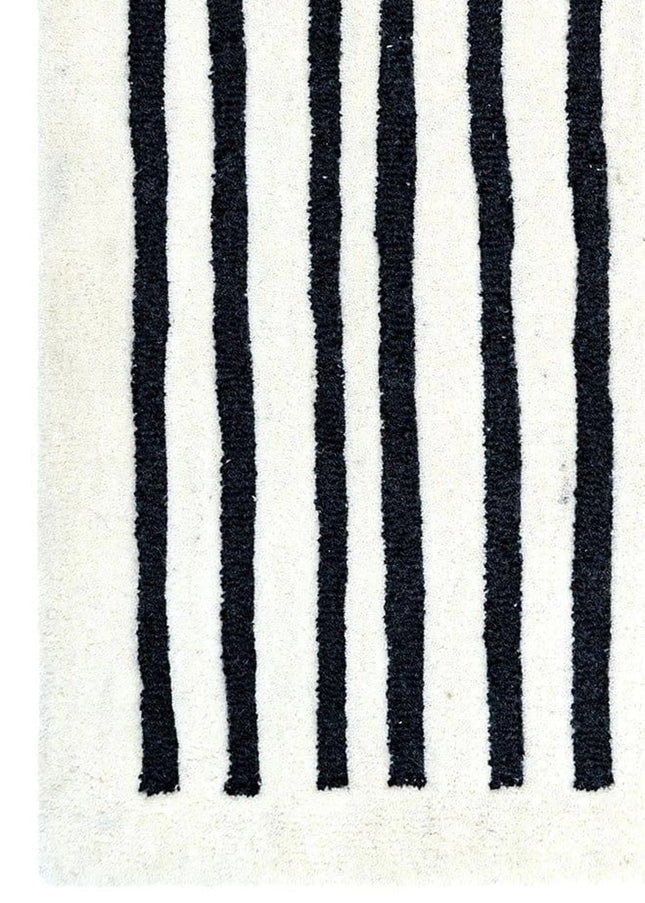 Hand Tufted Wool Rug: Monochrome Minimalist Stripe Area Rug