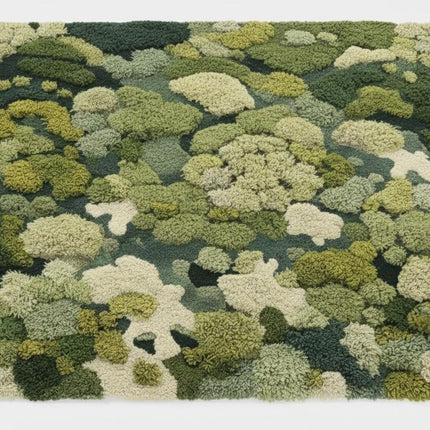 Forest Canopy Tufted Moss Rug, Handmade Green Textured Wool Area Carpet