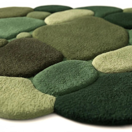 Hand Tufted Moss Wool Rug, Abstract Green Pebble Design