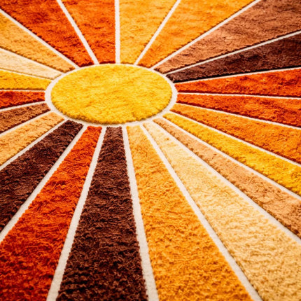 Mid Century Sunburst Area Rug, Hand Tufted Wool Abstract Retro Rug